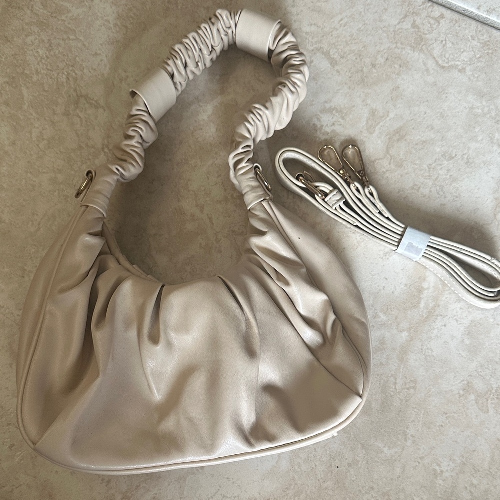 Ruched Mini Shoulder Bag in Cream with Detachable Strap
